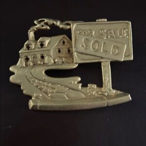 Gold House and Sold Sign Brooch